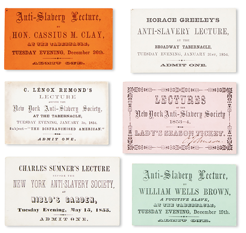 Appraisal: TICKETS FOR ANTI-SLAVERY LECTURES SLAVERY AND ABOLITION Six tickets to