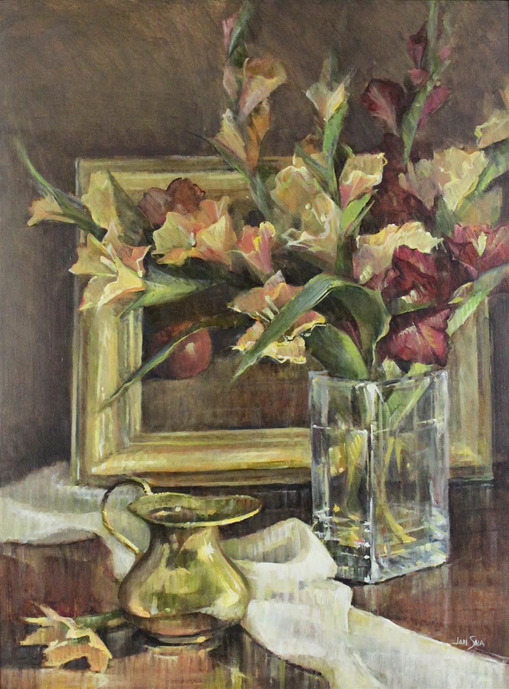 Appraisal: JAN SAIA AMERICAN TH CENTURY GLADIOLAS Oil on canvas x