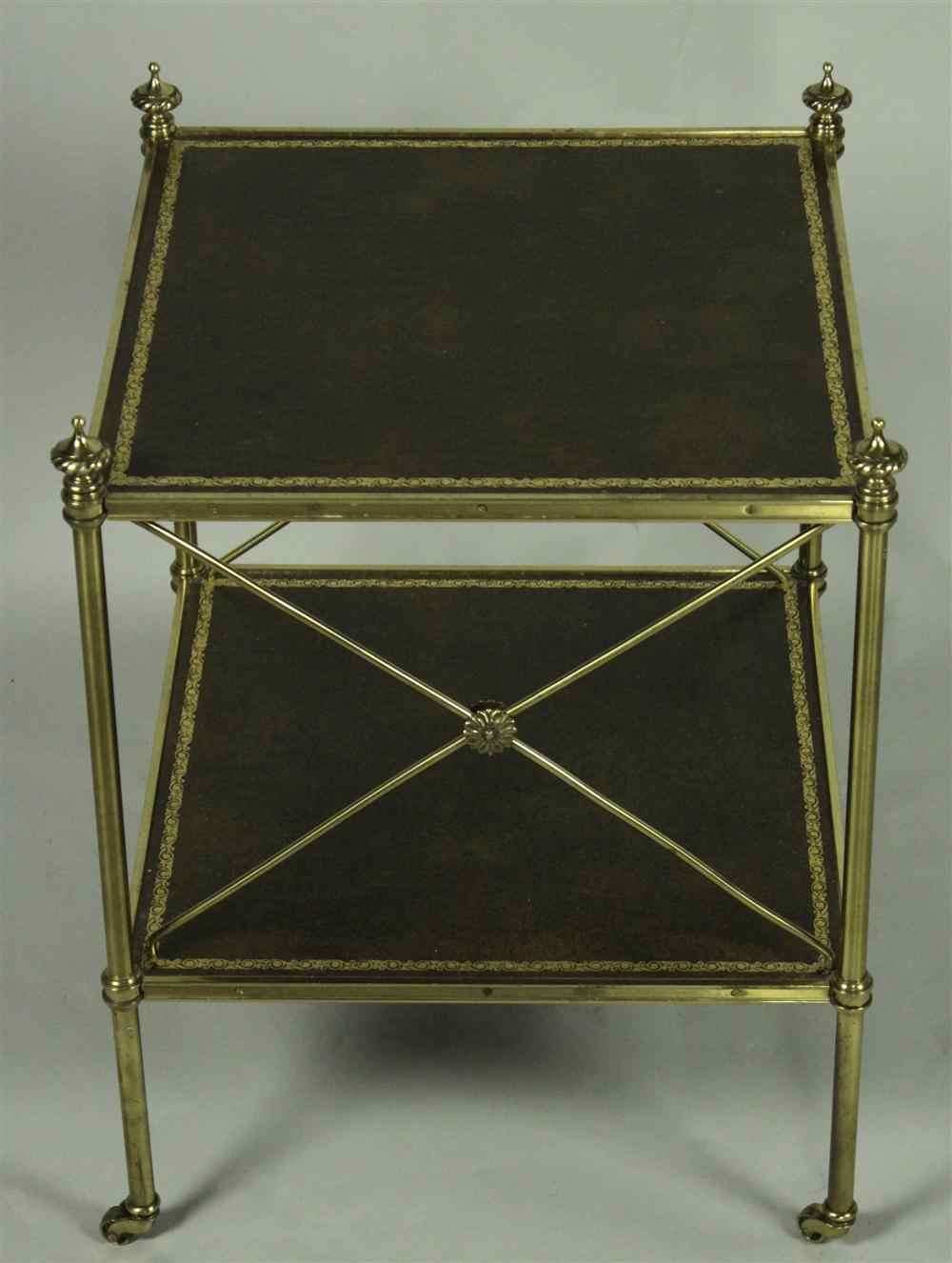 Appraisal: BAKER BRASS AND LEATHER SIDE TABLE having a rectangular form