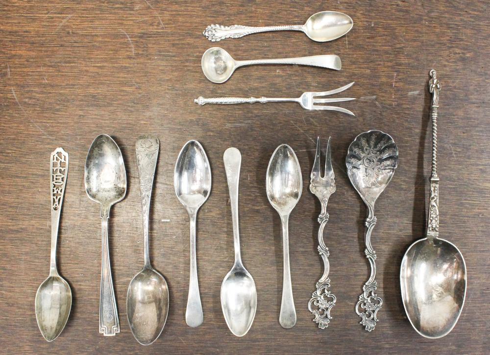 Appraisal: TWELVE PIECES OF ASSORTED SILVER FLATWARE hallmarks include silver mark