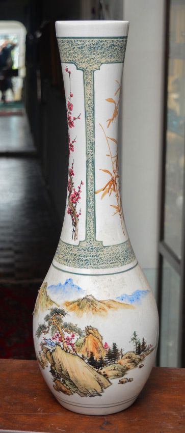 Appraisal: CHINA ARTS CO TALL PAINT DECORATED VASE Tapered neck with