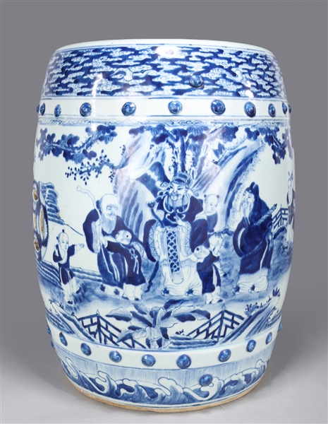 Appraisal: Chinese blue and white porcelain garden seat depicting emperor and