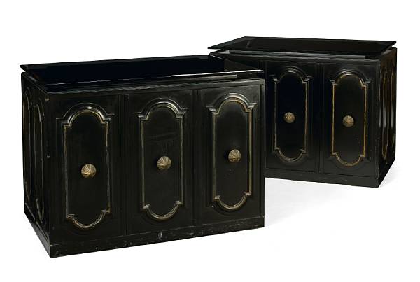 Appraisal: A pair of parcel-gilt and black lacquered wood side cabinets