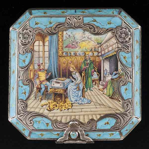 Appraisal: Silver Compact with MIniature Painting Continental miniature painting of a