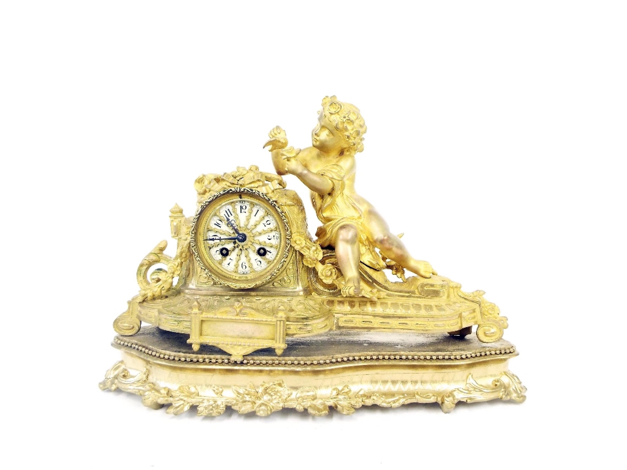 Appraisal: Gilt metal figural two train mantel clock the movement with