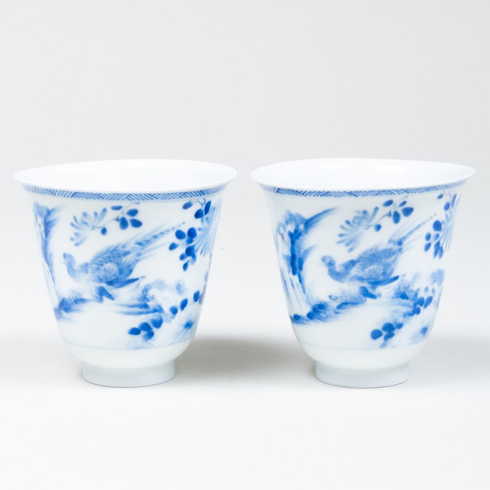 Appraisal: Pair of Chinese Blue and White Eggshell Porcelain Cups Each