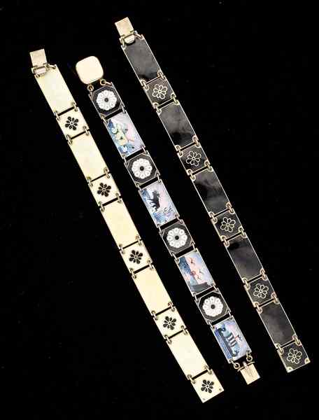 Appraisal: David Anderson and Unsigned Enamel Bracelets Collection A trio of