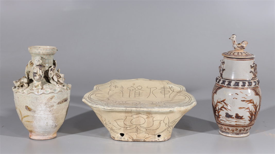 Appraisal: Group of three Chinese early style ceramic including two vases