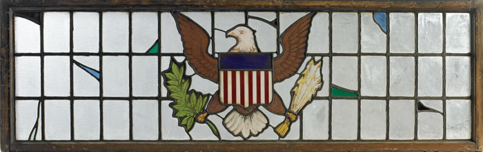 Appraisal: STAINED GLASS TRANSOM WINDOW WITH AMERICAN EAGLE The multi-paned window