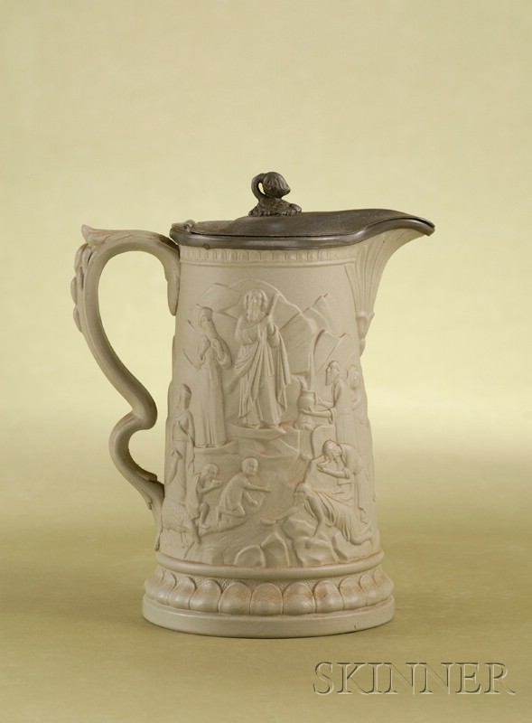 Appraisal: Ridgway Abington Pewter Mounted Drabware Syrup Jug England c molded