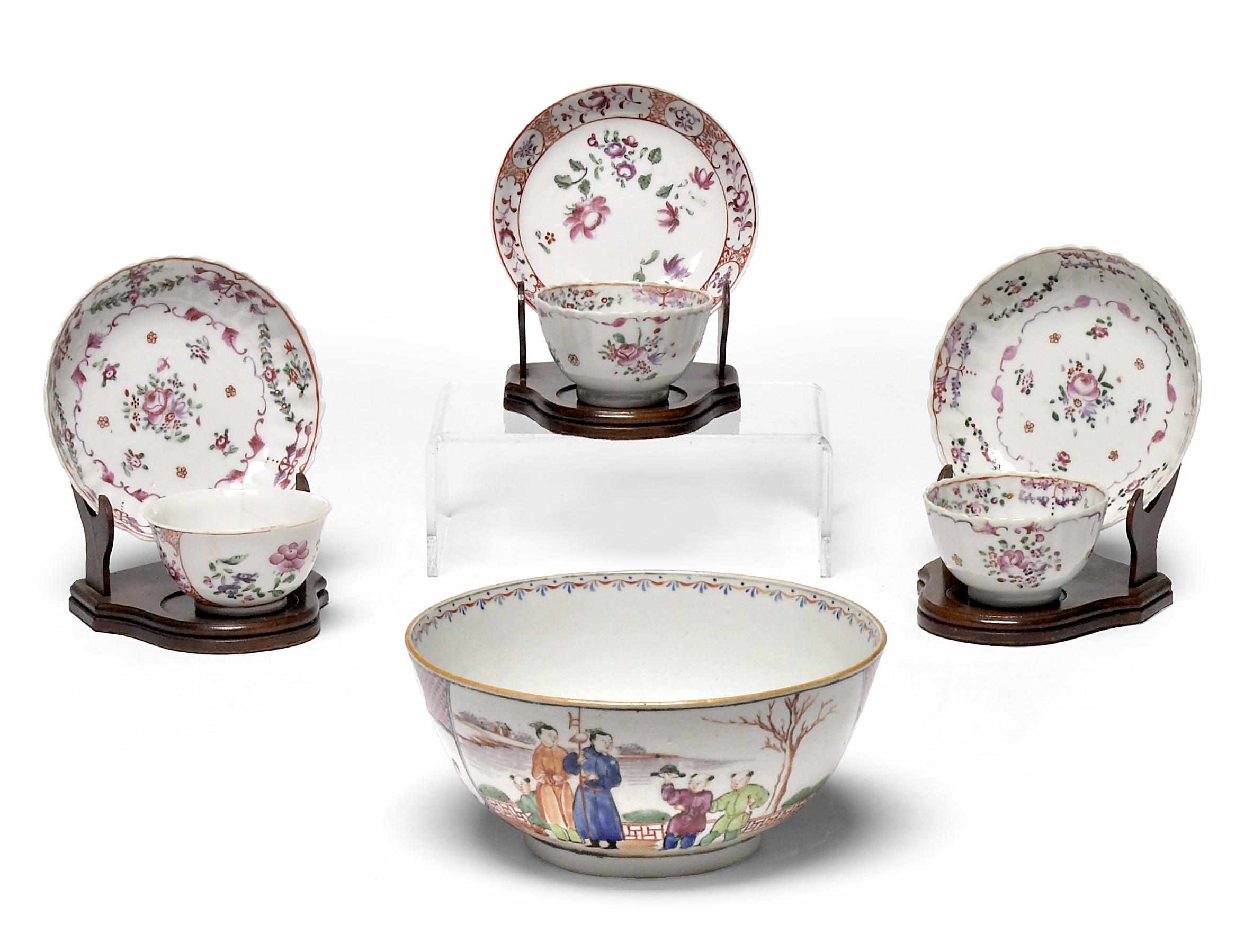 Appraisal: A group of three Chinese export famille rose porcelain tea