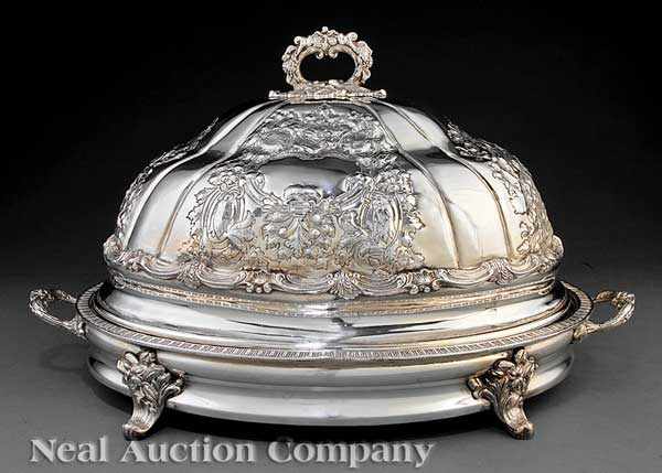 Appraisal: A Decorative Silverplate Venison Dome on Warming Stand elaborate rococo