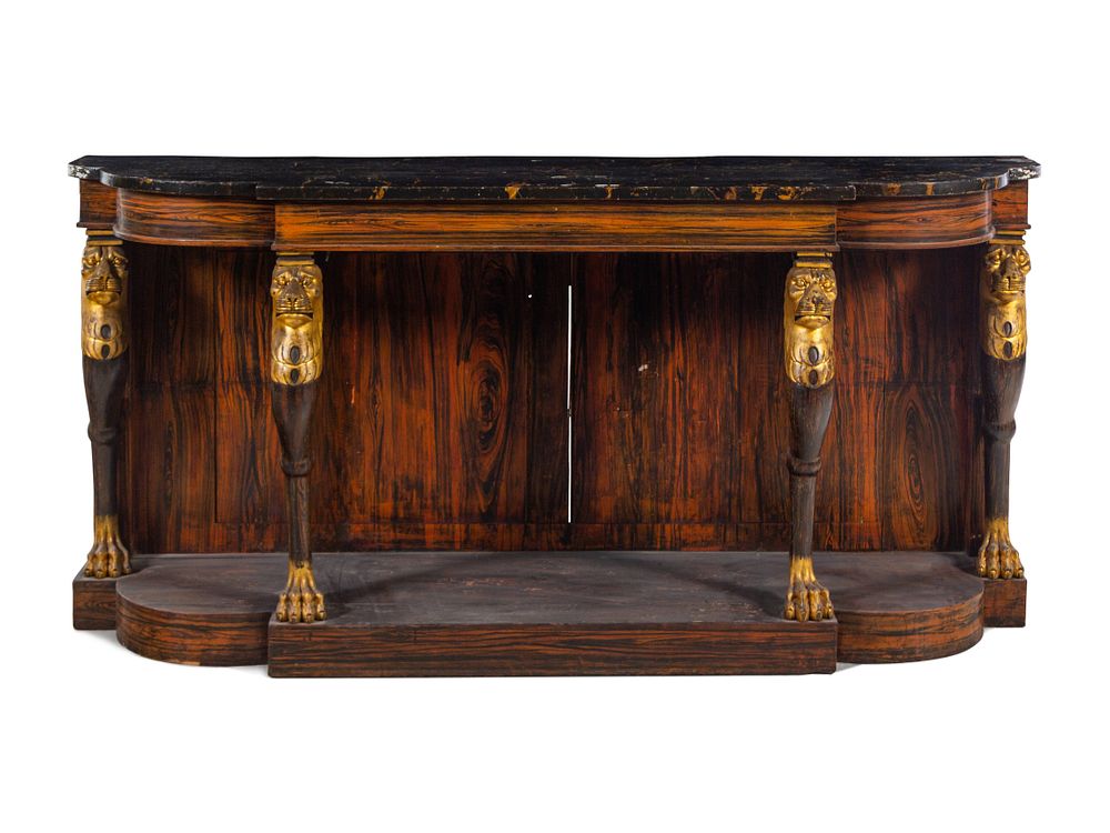 Appraisal: A Regency Style Grain-Painted and Parcel Gilt Faux Marble-Top Console