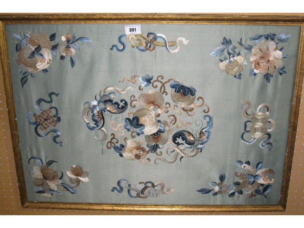 Appraisal: Framed oriental silk embroidered panel