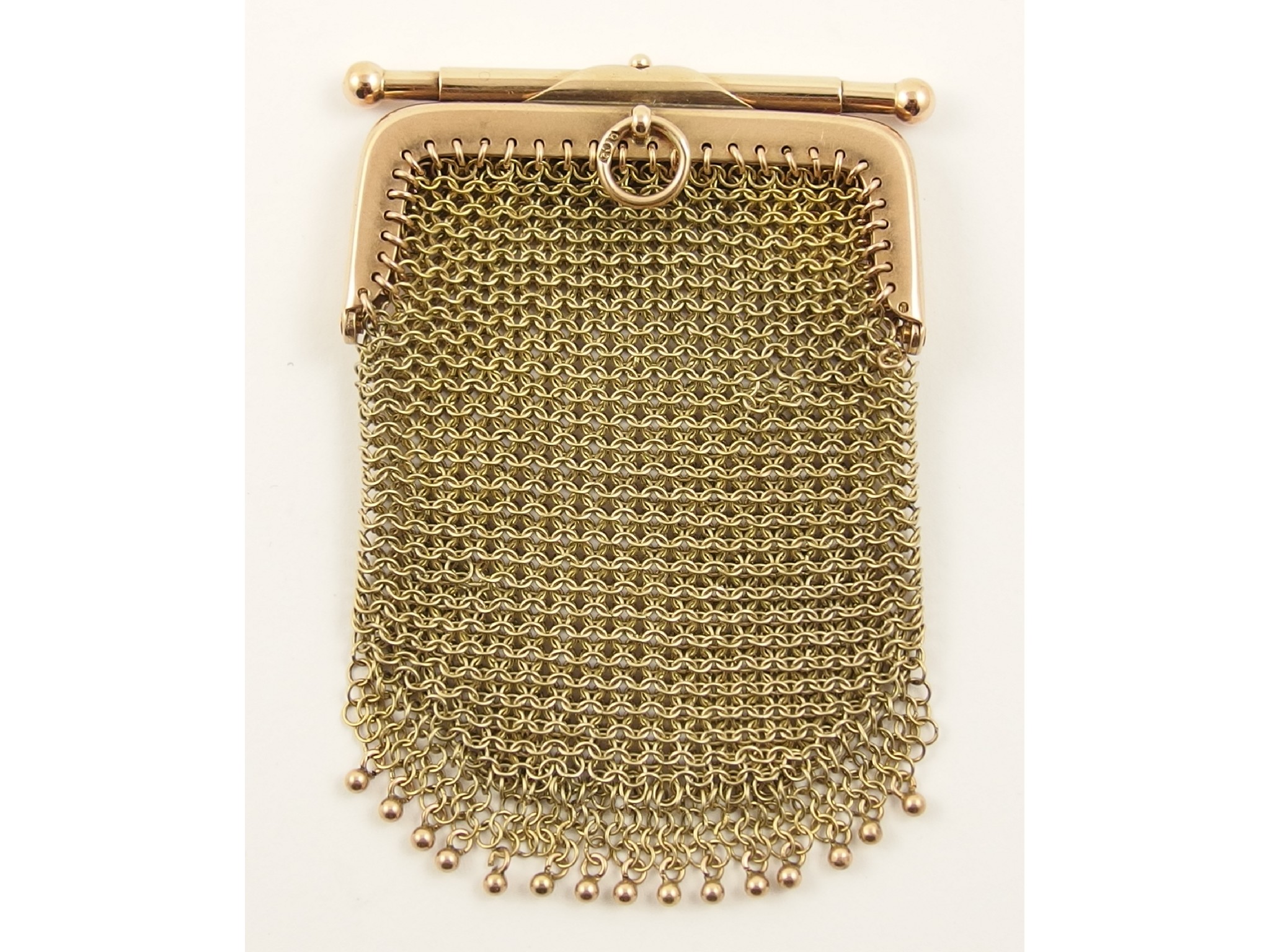 Appraisal: A ct ladies mesh coin pursewith ball fringe detail approx