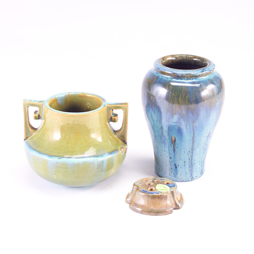 Appraisal: FULPER Three pieces covered in blue crystalline glaze over light