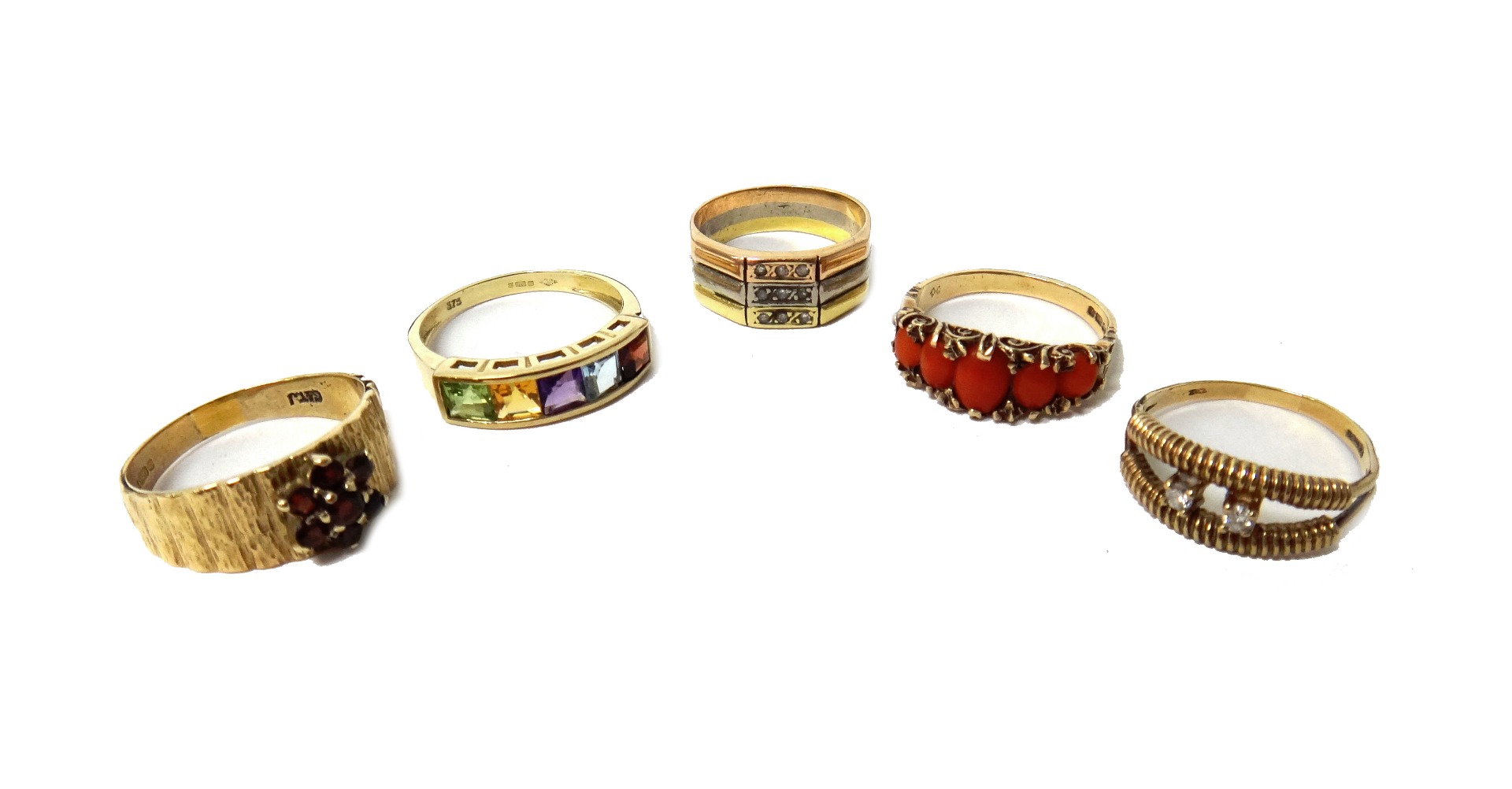 Appraisal: A ct gold ring mounted with a row of five