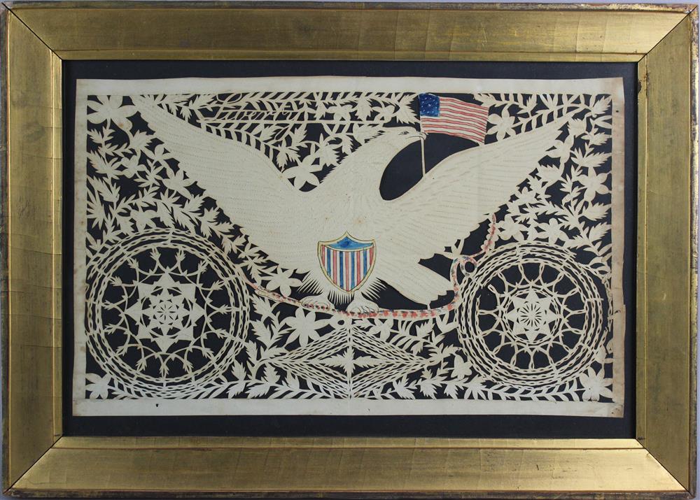 Appraisal: ATTRIBUTED TO ISAAC STIEHLY AMERICAN - PATRIOTIC SCHERENSCHNITTE LIBERTY Ink