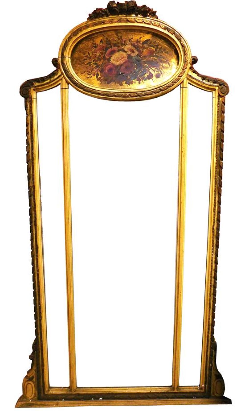 Appraisal: Gilded mirror with Vernis Martin decoration full-length size carved wooden