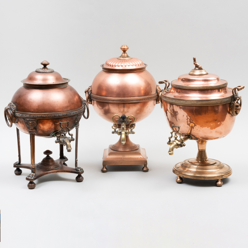 Appraisal: THREE COPPER HOT WATER URNS The largest x x in