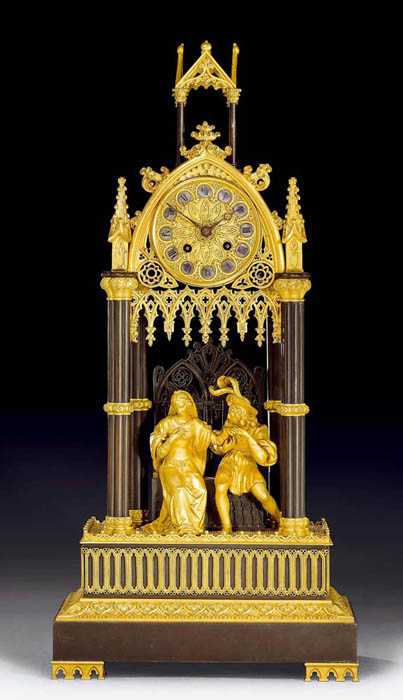 Appraisal: NEOGOTIQUE CLOCK Charles X Paris circa Matte and polished gilt