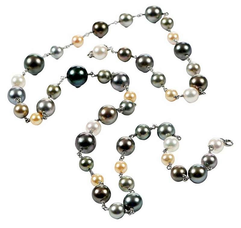 Appraisal: Platinum Pearl Necklace assorted color cultured pearls ranging from approx