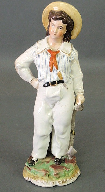 Appraisal: Staffordshire figure of a sailor leaning on an anchor As