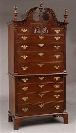 Appraisal: QUEEN ANNE MAHOGANY CHEST ON CHEST BOSTON The bonnet top