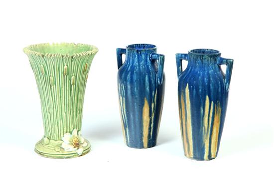 Appraisal: THREE ART POTTERY VASES American th century Weller Ardsley vase