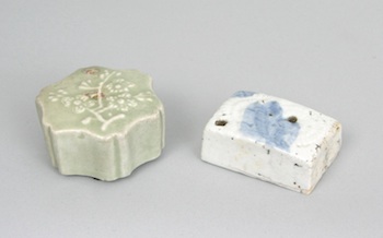 Appraisal: A Pair of Korean Pottery Water Droppers Containing a rectangular