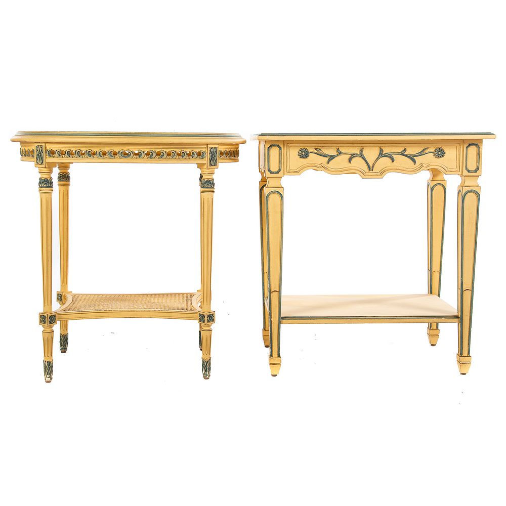 Appraisal: Two Louis XVI Style Painted Tables by Jules Rist Oval