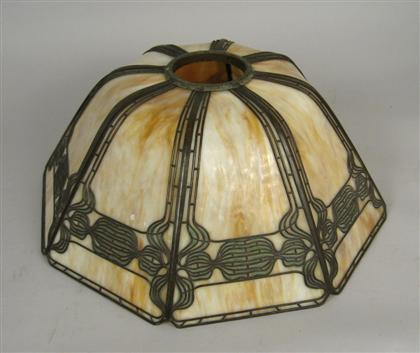 Appraisal: Handel slag glass and metal-overlay shade early th century The