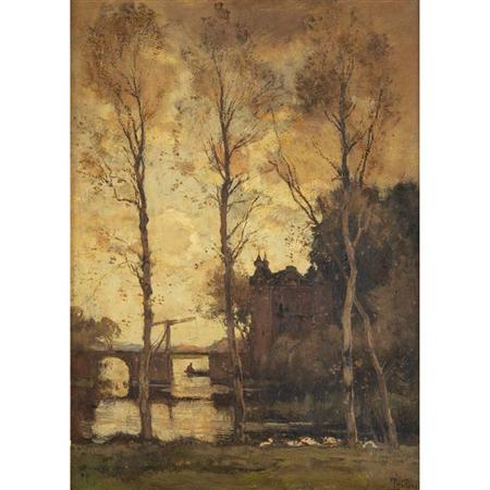 Appraisal: Theophile de Bock Dutch - Boater beside a Drawbridge at