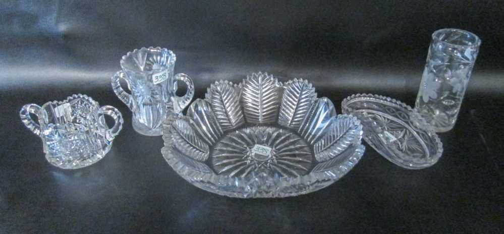 Appraisal: FIVE CUT CRYSTAL TABLEWARE PIECES including a large bowl W