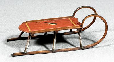 Appraisal: Painted wood and iron sled bentwood front with pull bar