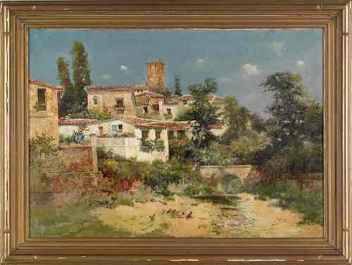 Appraisal: Oil on canvas landscape of a villa early th c