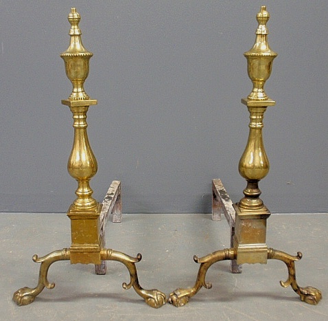 Appraisal: - Large pair of Chippendale style brass andirons with ball