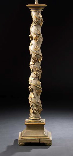 Appraisal: Italian Polychromed and Giltwood Column early th century of baldacchino