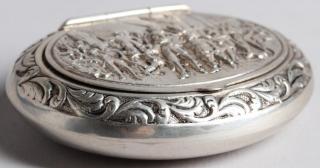 Appraisal: Dutch Silver Night Watch Repousse Pill Box -silver of oval