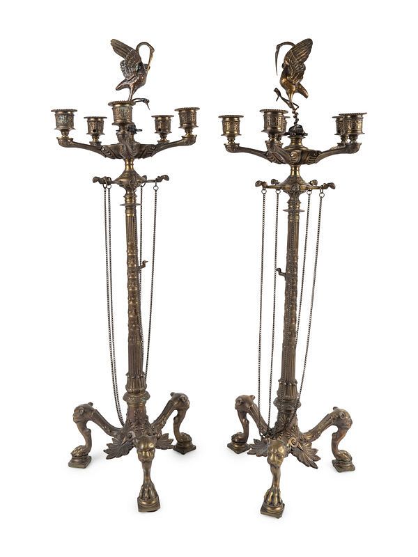 Appraisal: A Pair of French Bronze Six-Light Candelabra Height x diameter