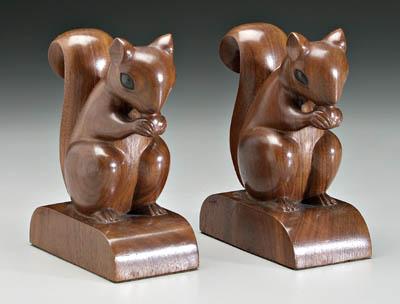 Appraisal: Pair Brasstown squirrel bookends carved walnut with painted eyes signed