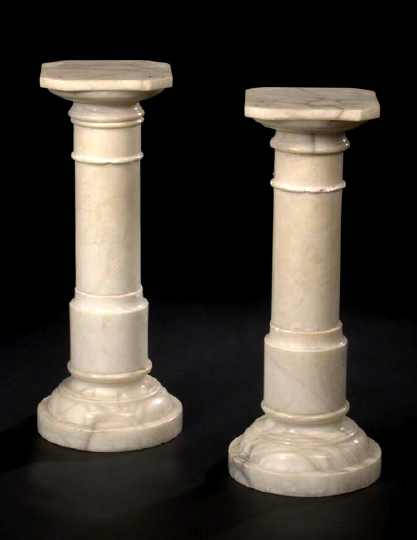 Appraisal: Pair of Italian Turned Carrere Veine Marble Columnar Pedestals first