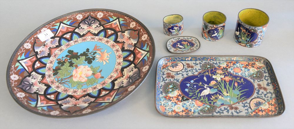 Appraisal: Six piece cloisonne lot to include charger dia rectangle tray