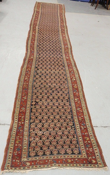 Appraisal: - Serabend oriental hall runner with blue center field w