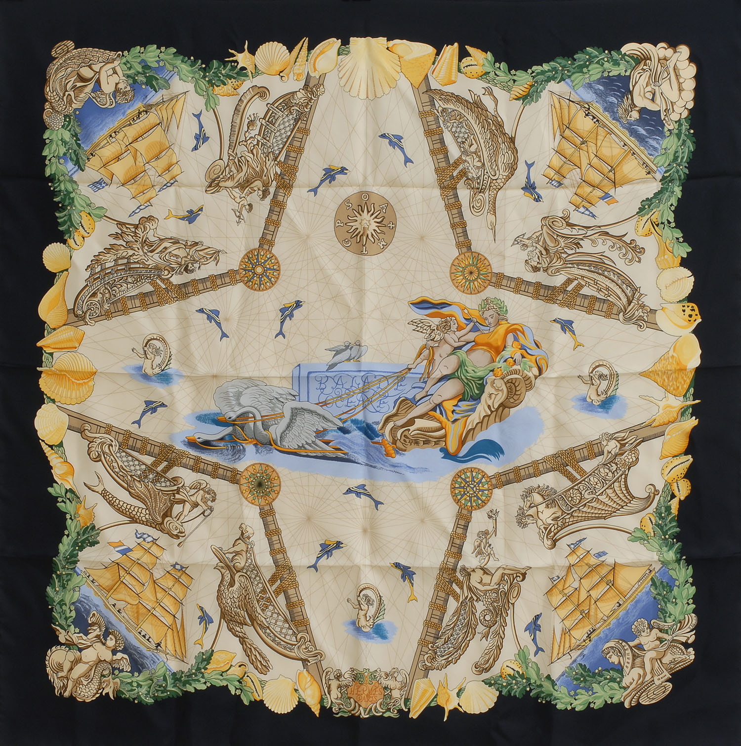 Appraisal: HERM S SILK SCARF Balade Oceane depicting colorful maritime motifs