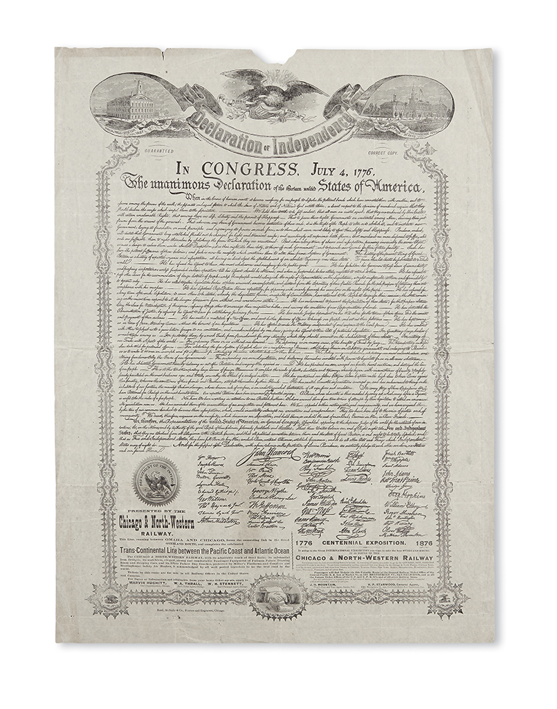 Appraisal: UNKNOWN VARIANT PRINTING DECLARATION OF INDEPENDENCE Declaration of Independence Guaranteed