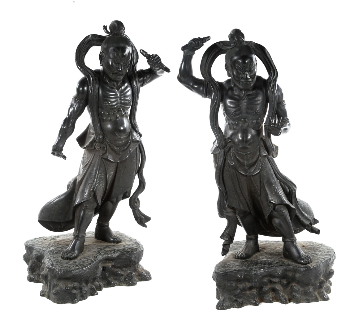 Appraisal: Pair of Japanese cast bronze temple guardians Meiji period or