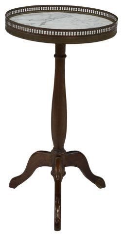 Appraisal: French mahogany finish occasional table th c pierced metal gallery