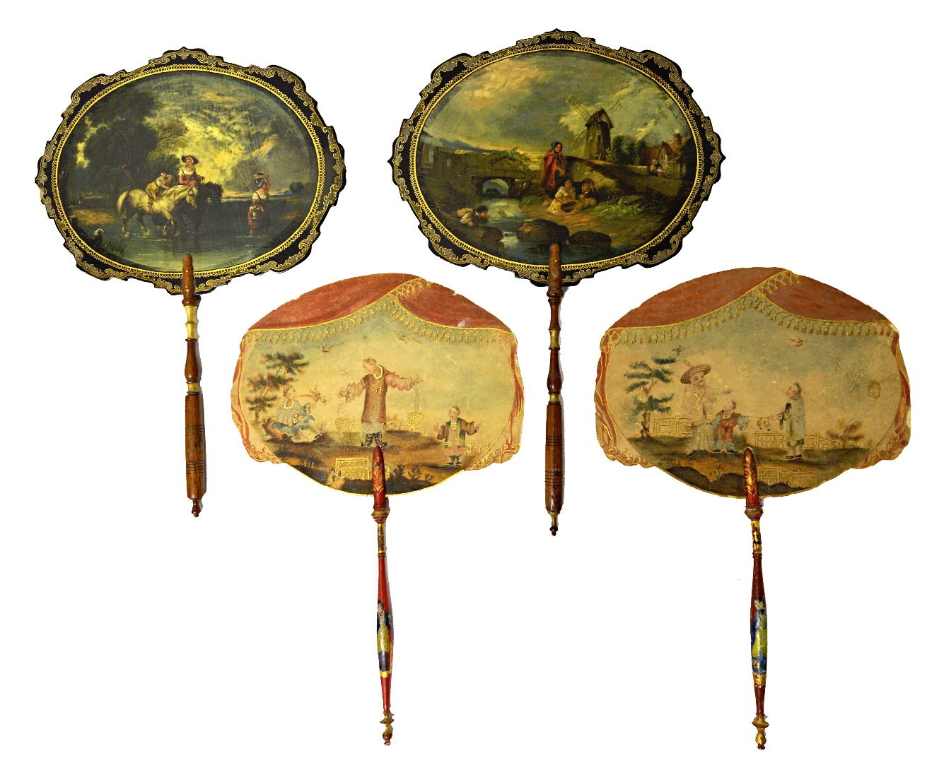 Appraisal: A pair of Regency chinoiserie hand screens painted with country