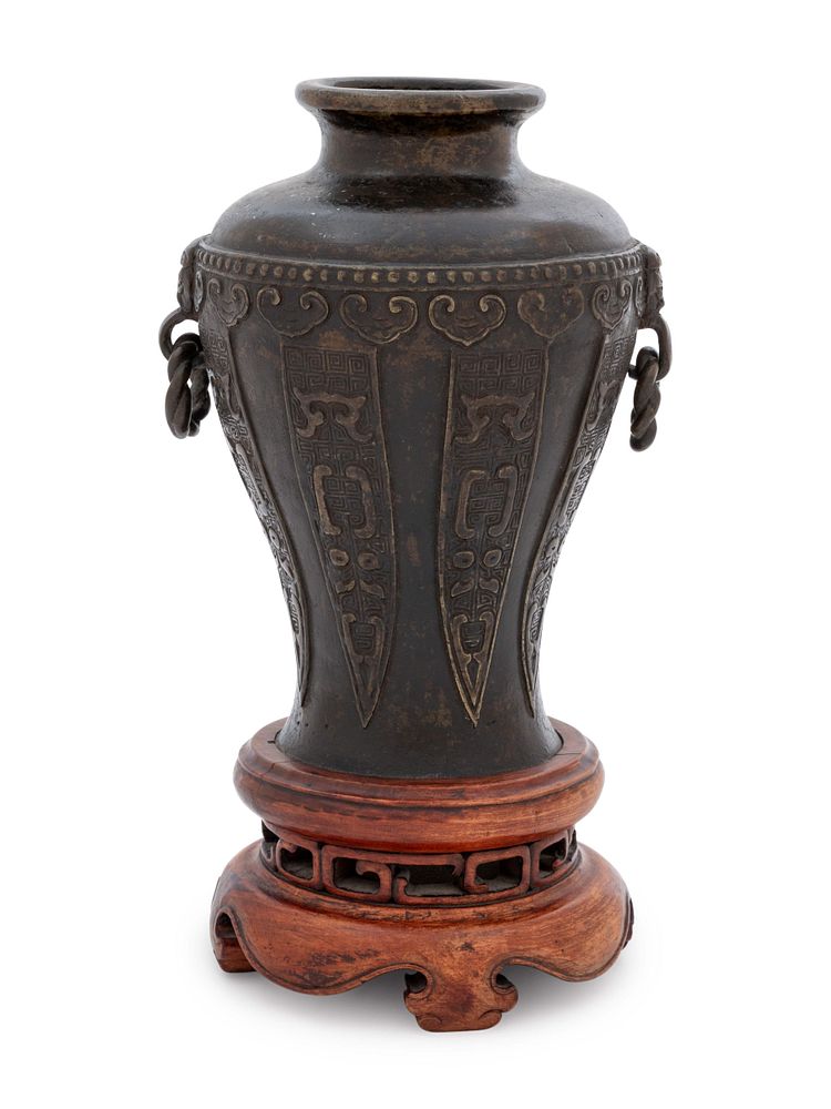 Appraisal: A Bronze Handled Vase Height of vase in cm A